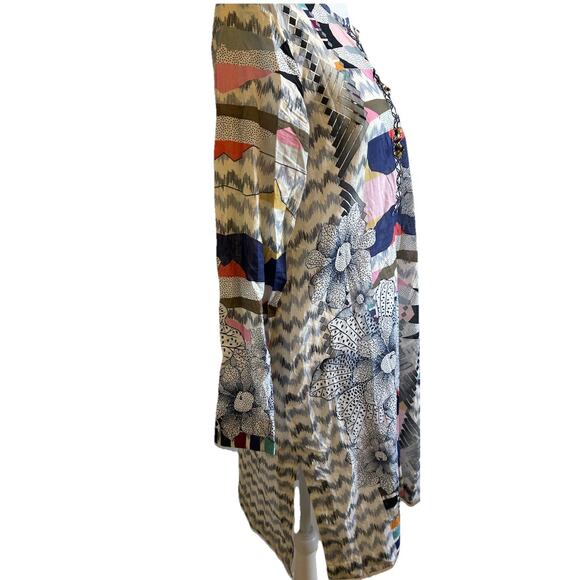 Beaded TUNIC Med KAFTAN COCO Dress V-Neck Flowers Boho Patchwork Coverup ZARA - Picture 6 of 12